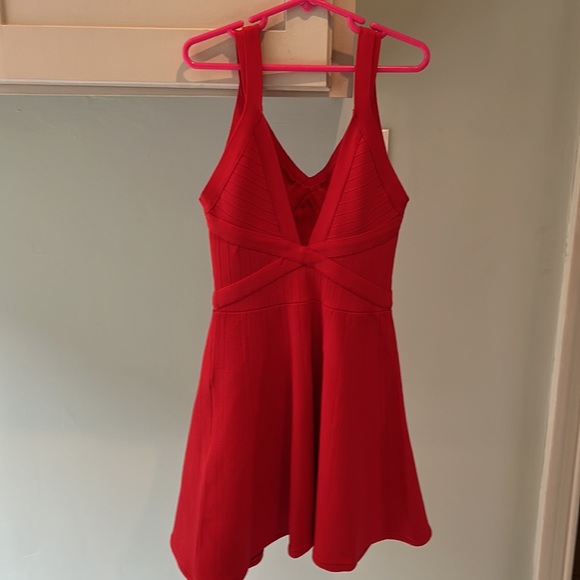 Guess Scarlet Red Sleeveless Bandage Fit and Flare Dress - Picture 3 of 8